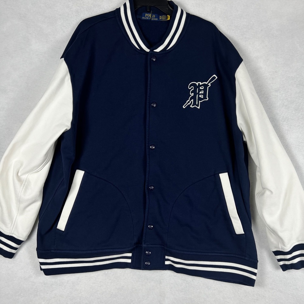 Polo Ralph Lauren Mens Varsity Jacket Navy Blue White Letterman 3XB read